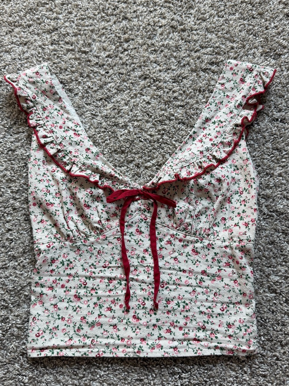 Floral Ruffle Tie-Front Tank Top